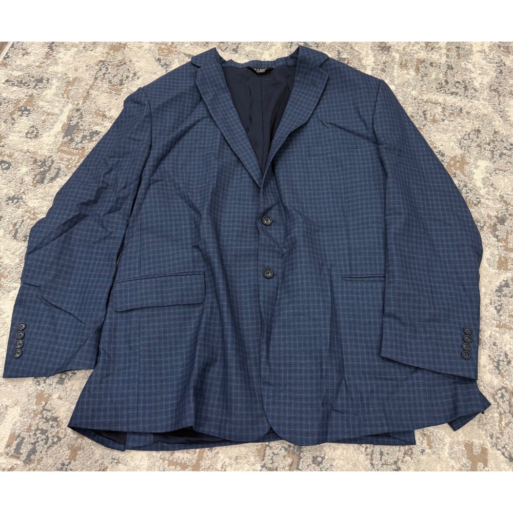 Jos. A. Bank Travelers Collection 50R Blue Gray Windowpane Wool Blazer